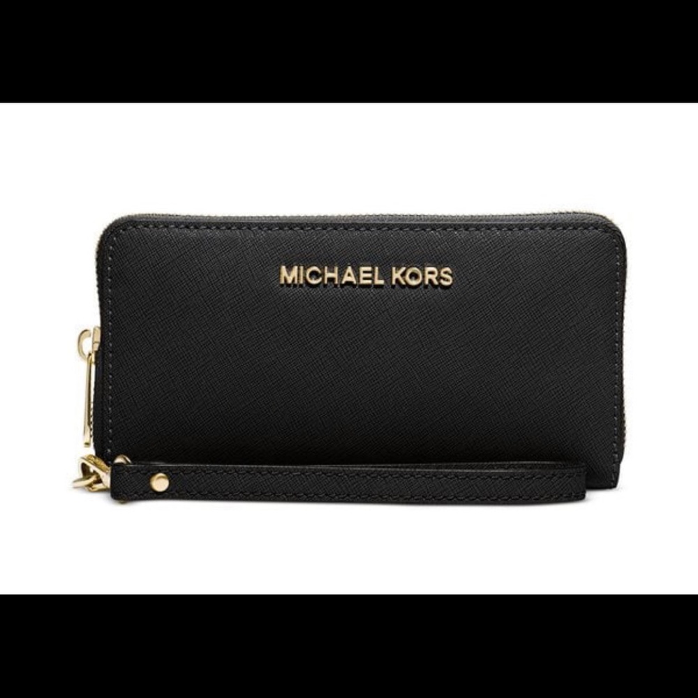 Michael Kors Black Leather Wristlet Wallet